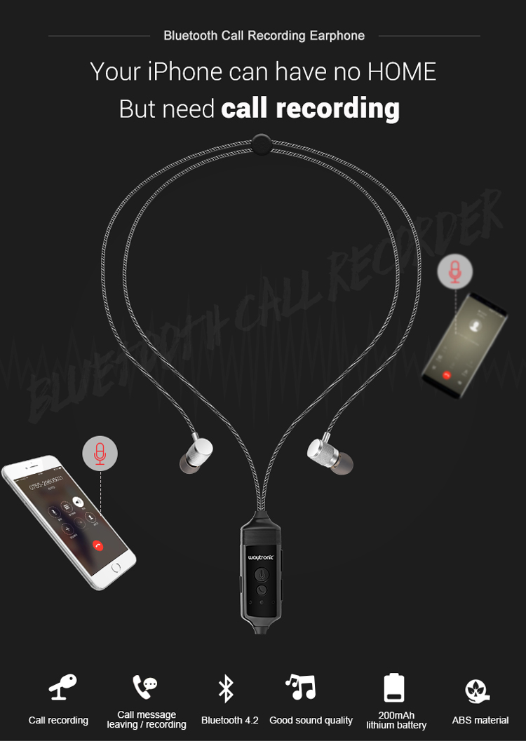 Bluetooth call recording headset pendant Edition (black)